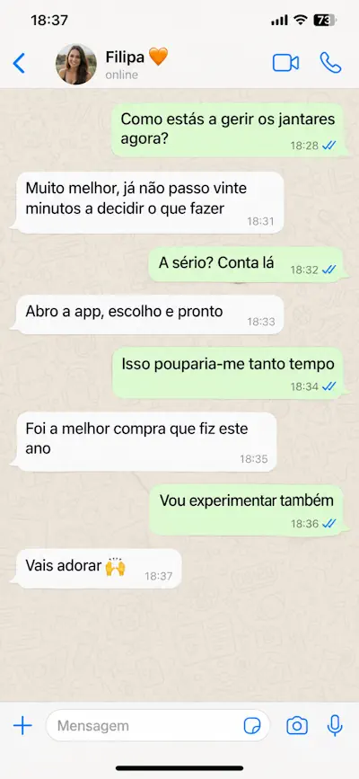 Conversa de WhatsApp: já não perde tempo a decidir o jantar
